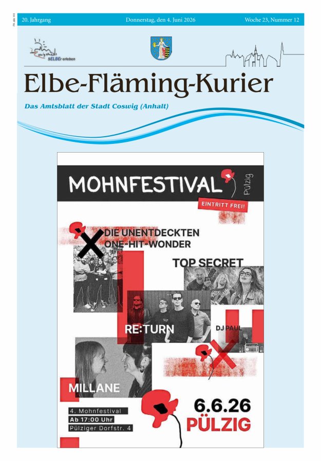 Elbe-Fläming-Kurier Das Amtsblatt der Stadt Coswig (Anhalt) Titelblatt 12/2026