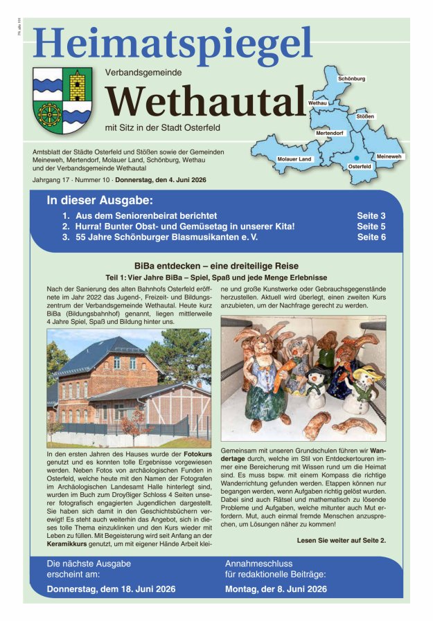Heimatspiegel Verbandsgemeinde Wethautal mit Sitz in der Stadt Osterfeld Titelblatt 10/2026
