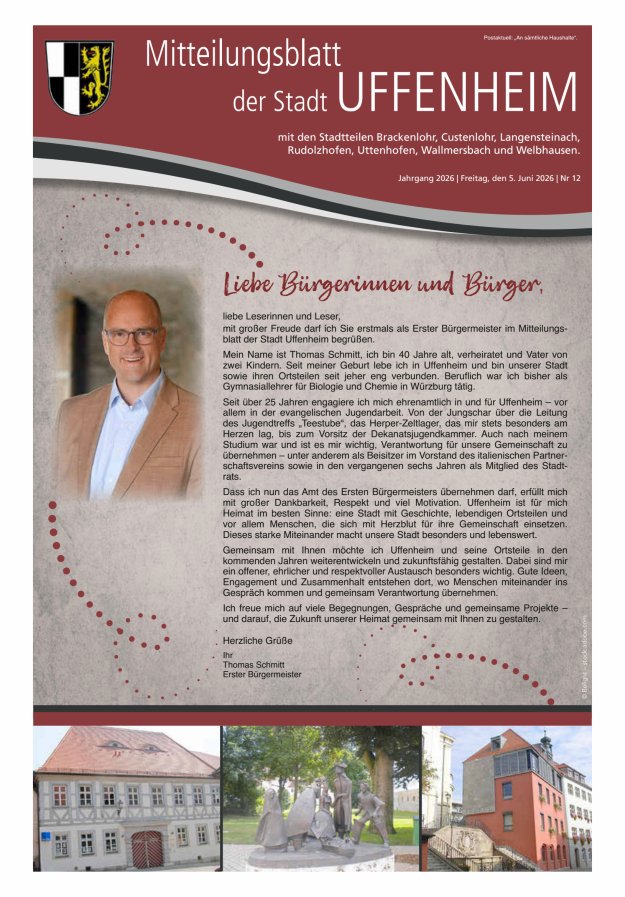 Mitteilungsblatt der Stadt Uffenheim Titelblatt 12/2026