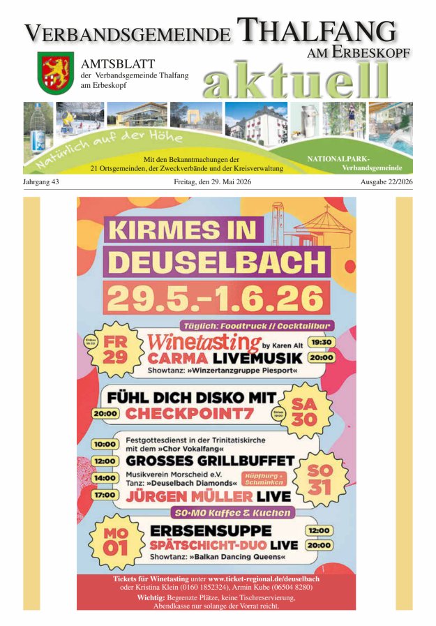 Thalfang aktuell - Amtsblatt VG Thalfang Titelblatt 22/2026
