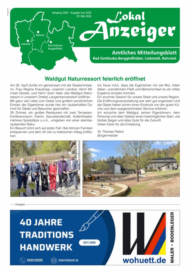 Lokal-Anzeiger - Amtliches Mitteilungsblatt Bad Gottleuba-Berggießhübel, Liebstadt, Bahretal Titelblatt 05/2026