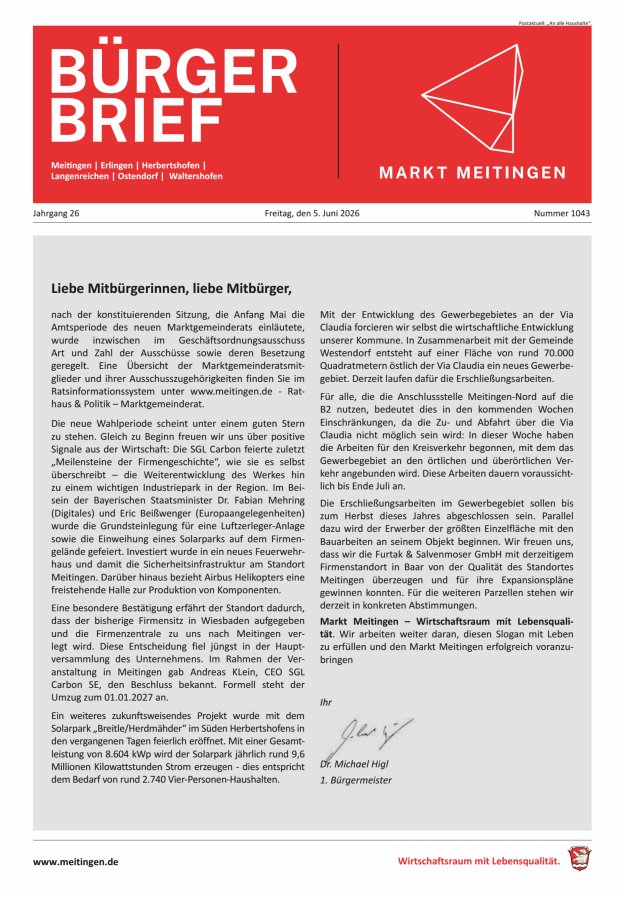 Meitinger Bürgerbrief Titelblatt 1043/2026