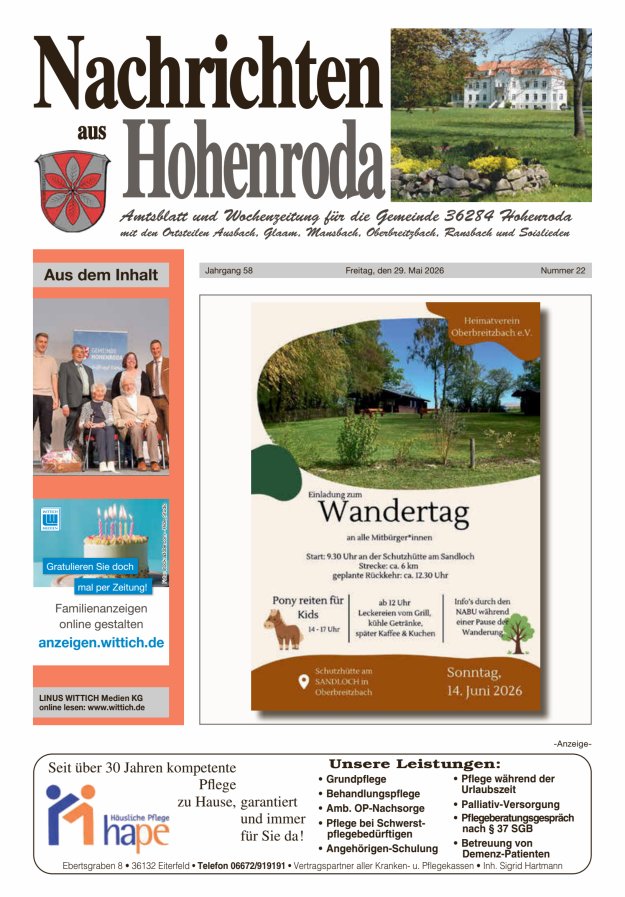 Nachrichten aus Hohenroda Titelblatt 22/2026