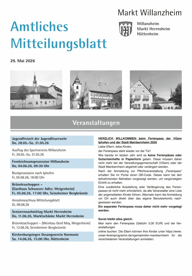 Amtliches Mitteilungsblatt des Marktes Willanzheim Titelblatt 11/2026