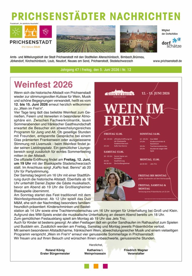 Prichsenstädter Nachrichten Titelblatt 12/2026