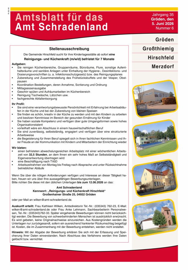 Amtsblatt für das Amt Schradenland Titelblatt 06/2026