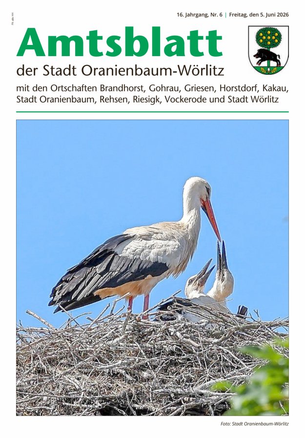Amtsblatt der Stadt Oranienbaum-Wörlitz mit den Ortschaften Titelblatt 06/2026