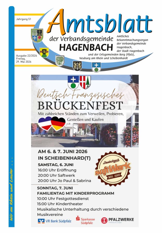 Amtsblatt der VG Hagenbach Titelblatt 22/2026