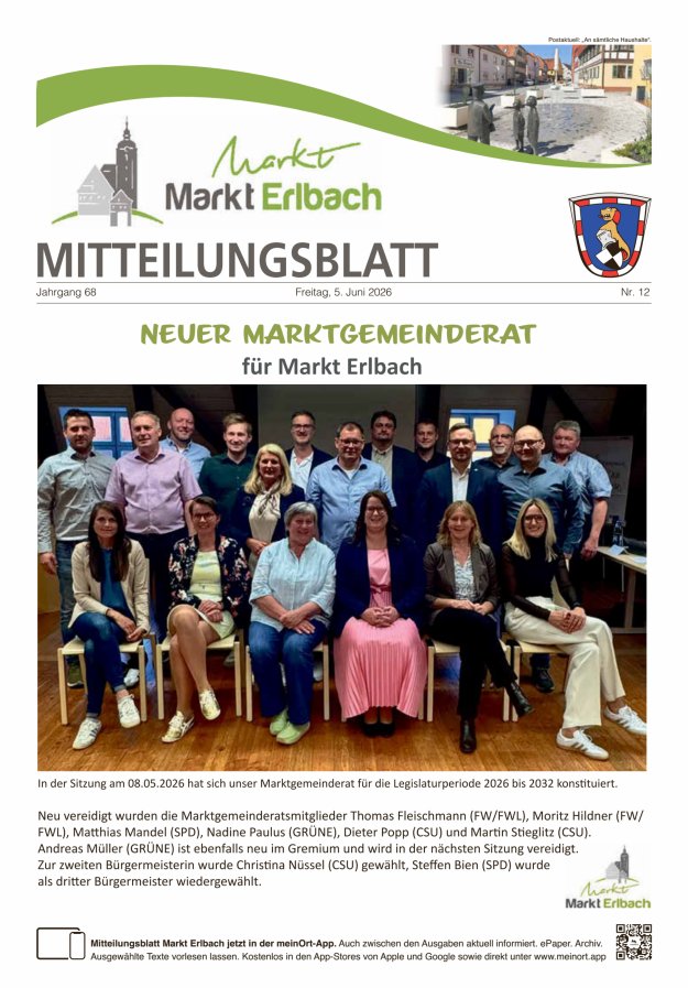 Mitteilungsblatt Markt Erlbach Titelblatt 12/2026