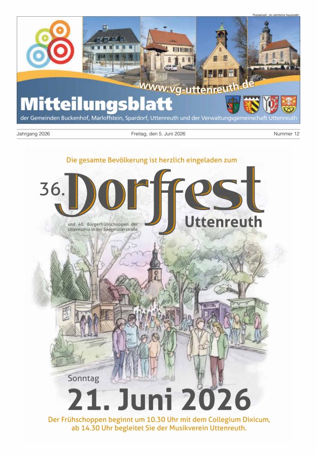 Mitteilungsblatt der Verwaltungsgemeinschaft Uttenreuth Titelblatt 12/2026