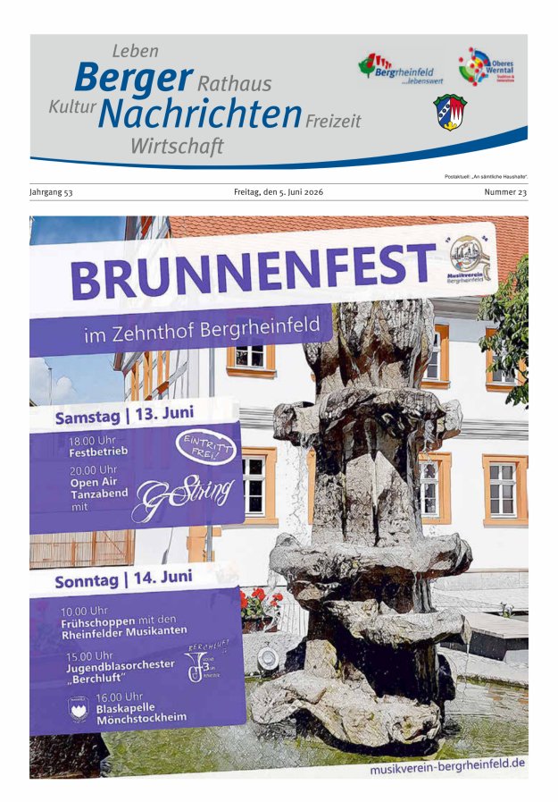 Berger Nachrichten, Bergrheinfeld Titelblatt 23/2026