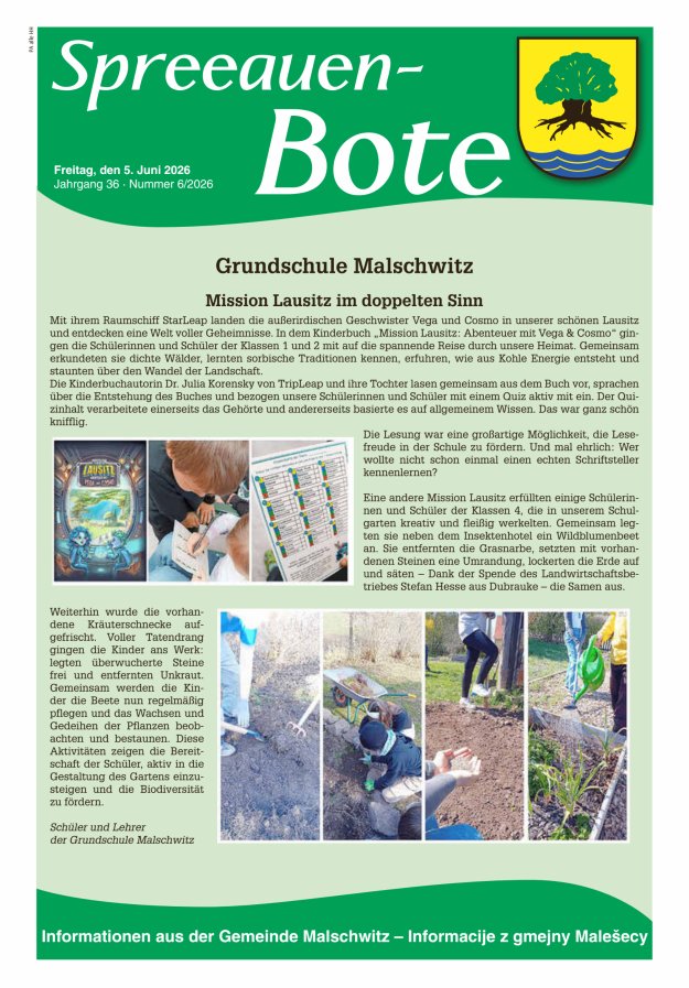 Spreeauen-Bote - Amtsblatt der Gemeinde Malschwitz Titelblatt 06/2026