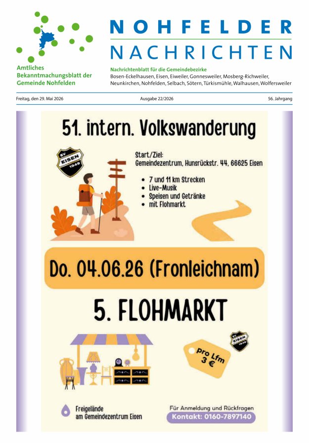 Nohfelder Nachrichten Titelblatt 22/2026