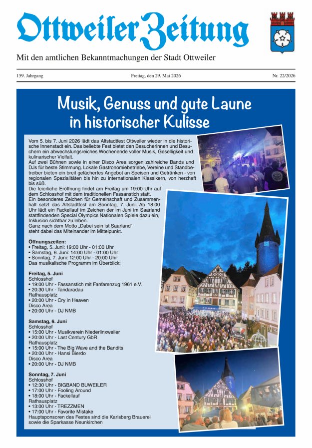 Ottweiler Zeitung Titelblatt 22/2026