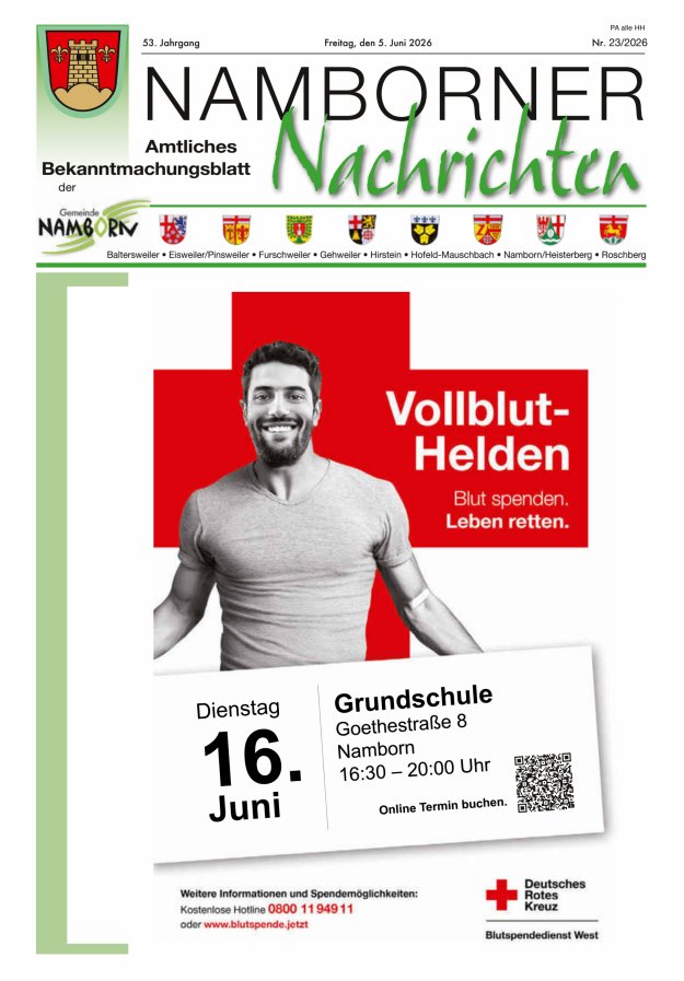 Namborner Nachrichten Titelblatt 23/2026