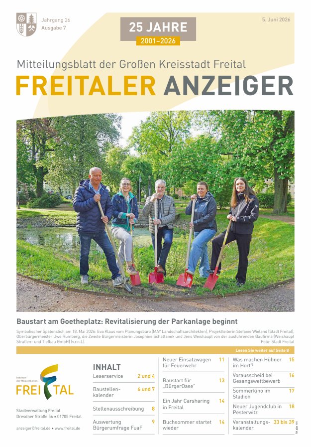 Freitaler Anzeiger - Amtsblatt der Großen Kreisstadt Freital Titelblatt 07/2026