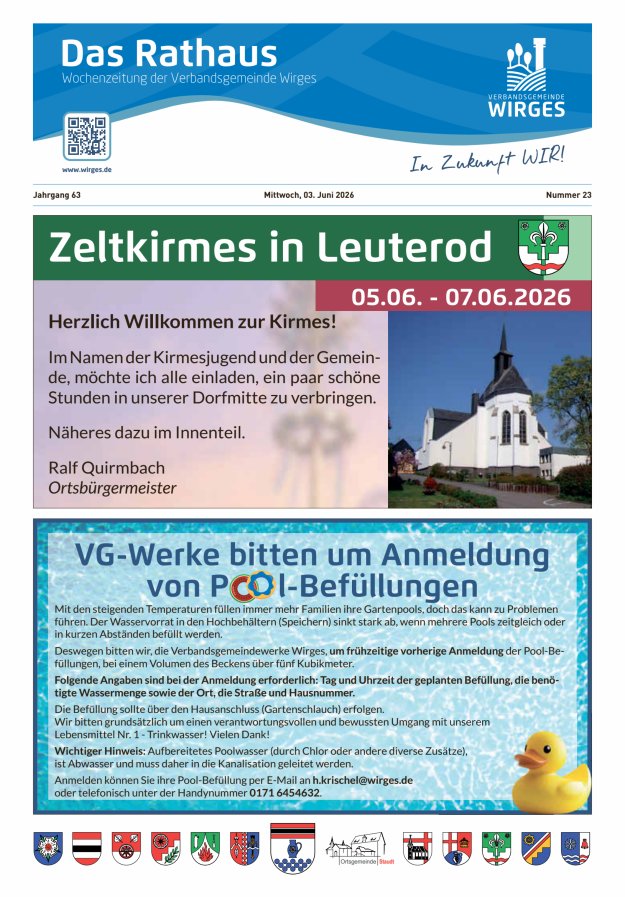 Das Rathaus - Informationen für die Bürger in der VG Wirges Titelblatt 23/2026
