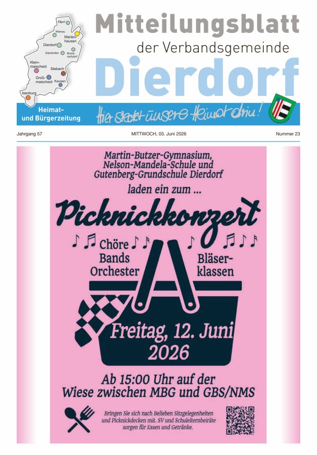 Mitteilungsblatt der Verbandsgemeinde Dierdorf Titelblatt 23/2026