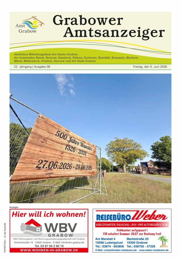 Grabower Amtsanzeiger Titelblatt 06/2026