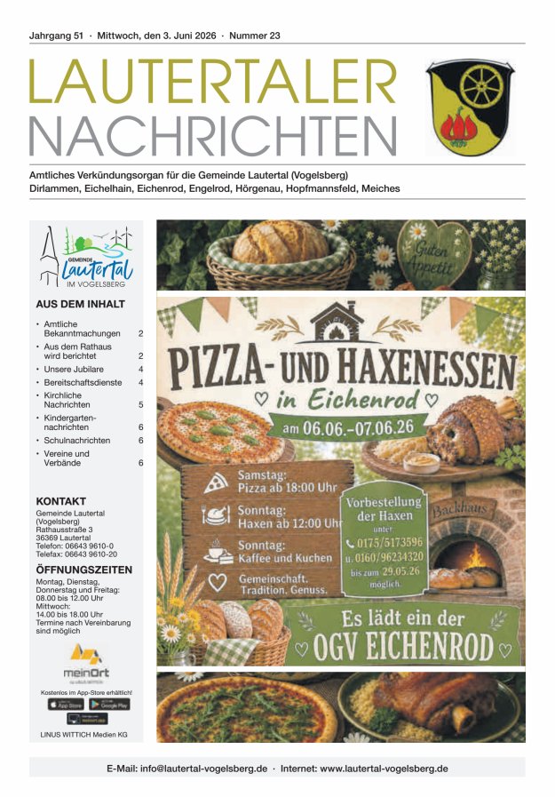 Lautertaler Nachrichten Titelblatt 23/2026