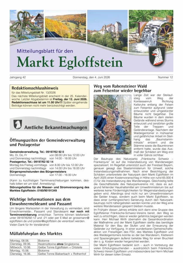 Mitteilungsblatt für den Markt Egloffstein Titelblatt 12/2026