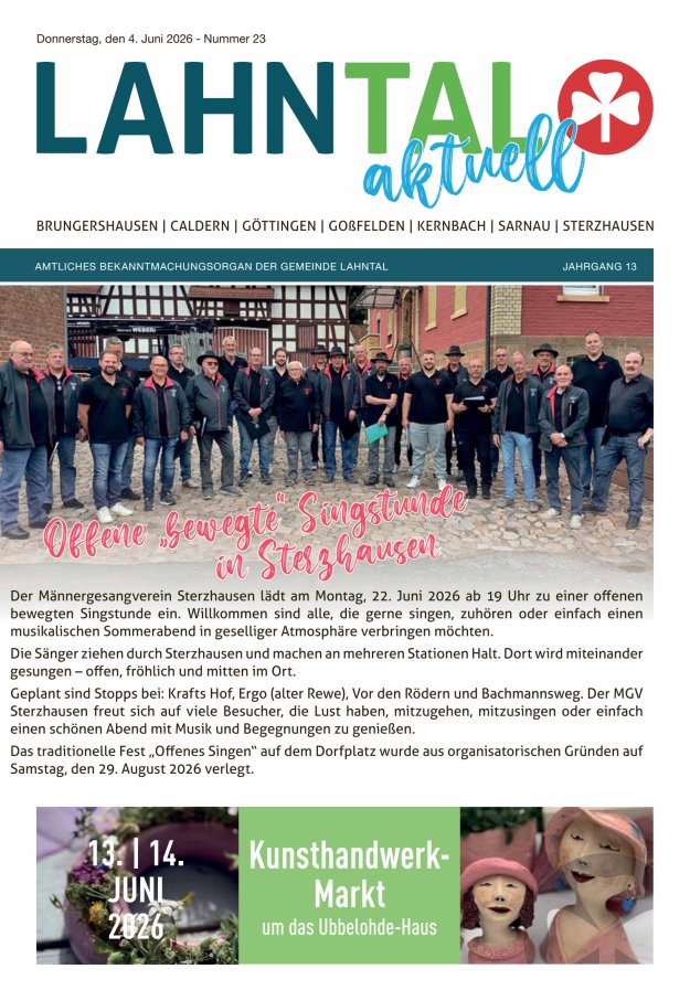 Amtliches Bekanntmachungsorgan der Gemeinde Lahntal Titelblatt 23/2026