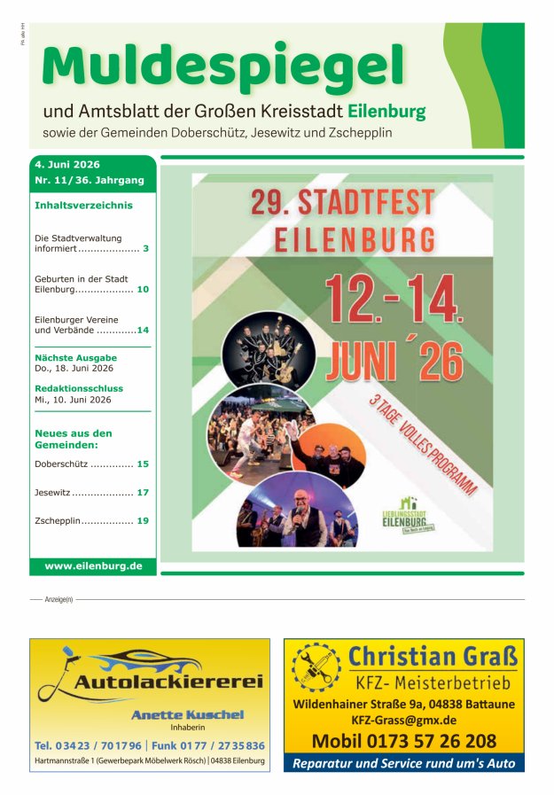 Muldespiegel und Amtsblatt der Großen Kreisstadt Eilenburg und der Gemeinden Titelblatt 11/2026