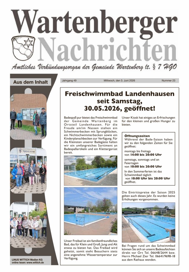 Wartenberger Nachrichten Titelblatt 23/2026