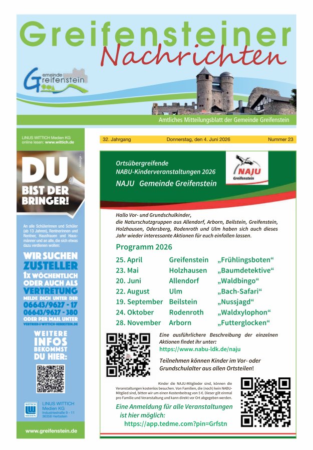 Mitteilungsblatt der Gemeinde Greifenstein Titelblatt 23/2026