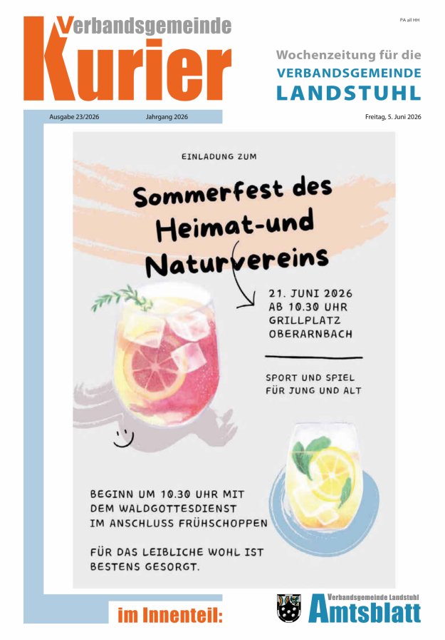 Verbandsgemeinde Kurier Landstuhl Titelblatt 23/2026