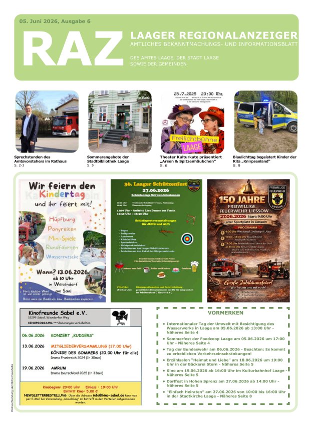 Laager Regionalanzeiger Titelblatt 06/2026