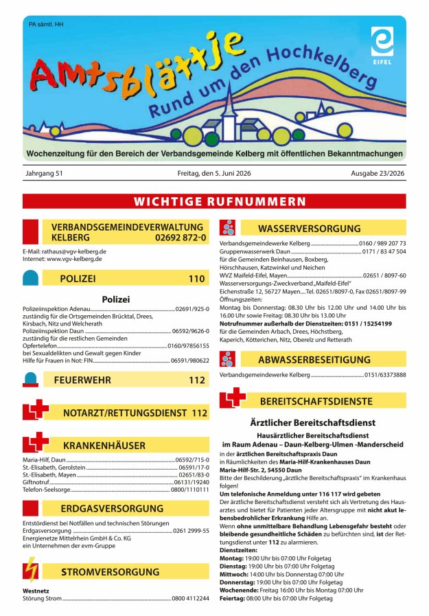 Amtsblättje - Rund um den Hochkelberg Titelblatt 23/2026