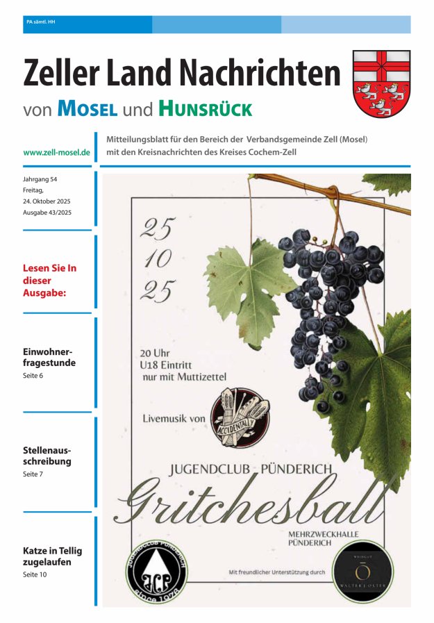 Zeller Land Nachrichten Titelblatt 43/2025