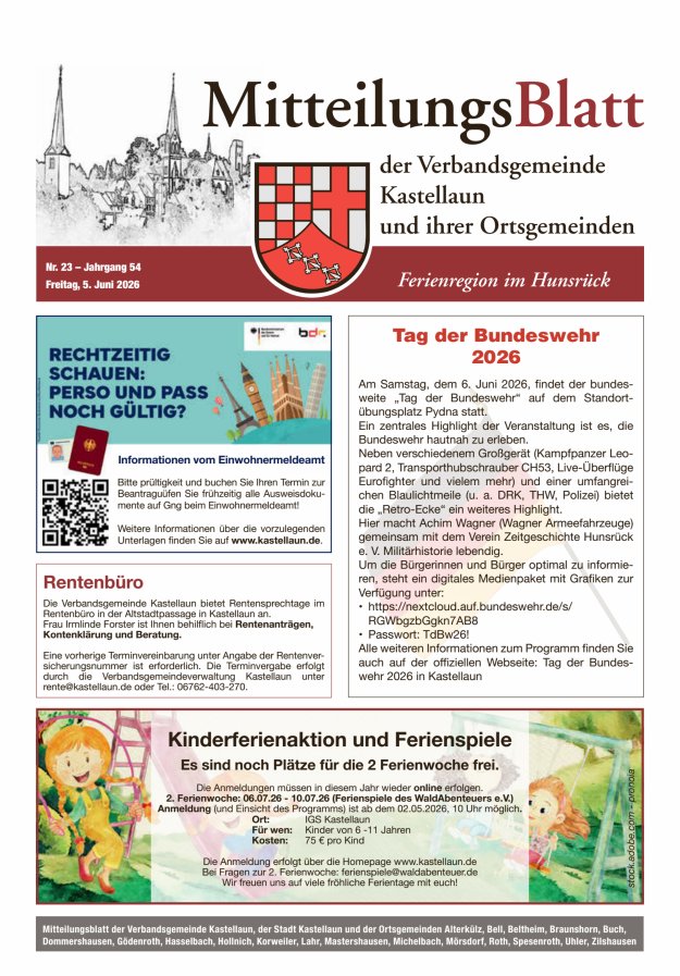 Mitteilungsblatt Kastellaun Titelblatt 23/2026
