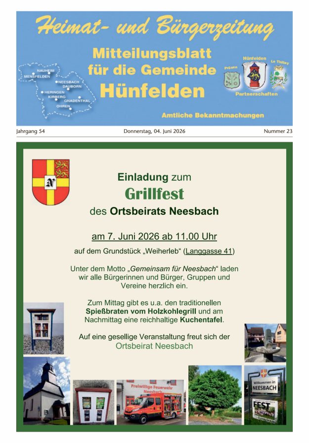 Mitteilungsblatt für die Gemeinde Hünfelden Titelblatt 23/2026