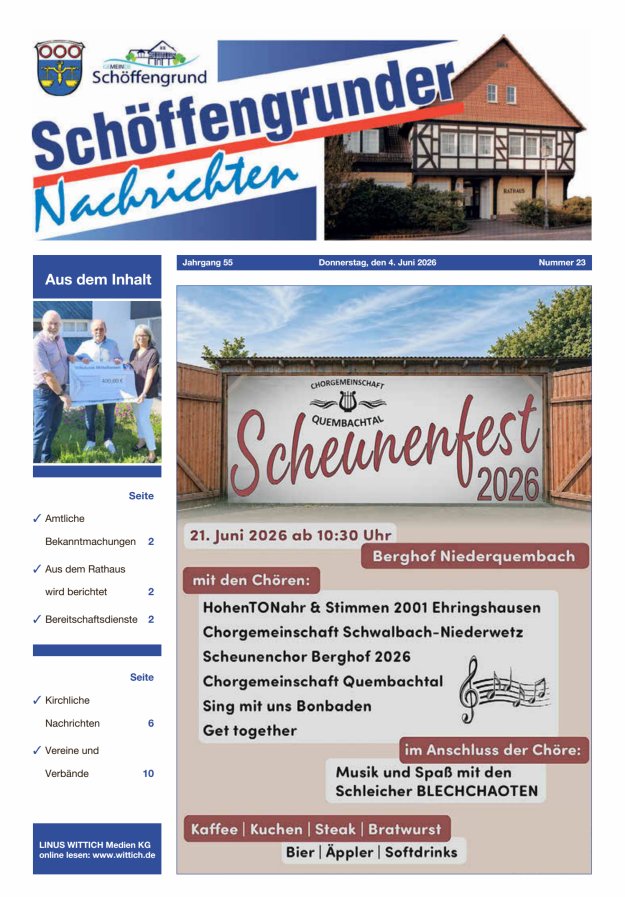 Schöffengrunder Nachrichten Titelblatt 23/2026