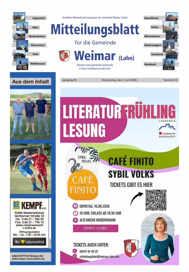 Mitteilungsblatt für die Gemeinde Weimar Titelblatt 23/2026