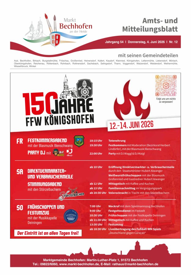 Amts- und Mitteilungsblatt für den Markt Bechhofen Titelblatt 12/2026