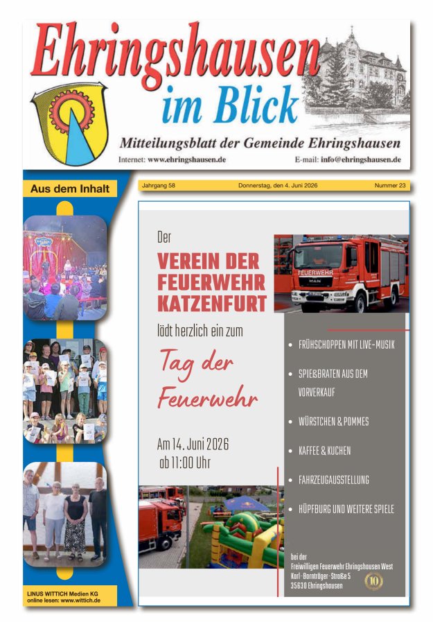 Mitteilungsblatt der Gemeinde Ehringshausen Titelblatt 23/2026