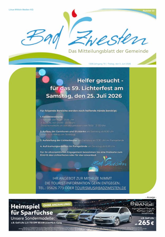 Heimatzeitung Bad Zwesten Titelblatt 23/2026