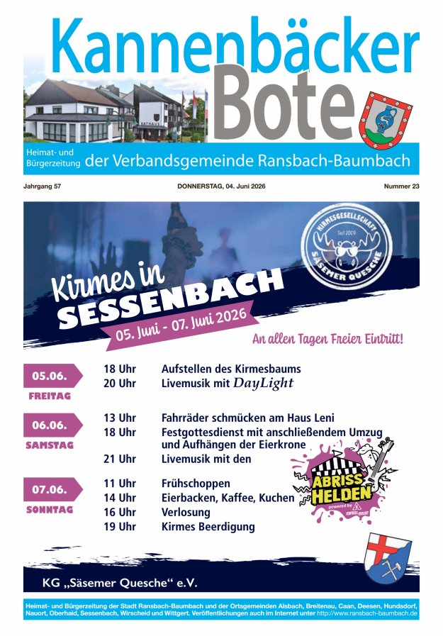 Kannenbäcker-Bote der Verbandsgemeinde Ransbach-Baumbach Titelblatt 23/2026