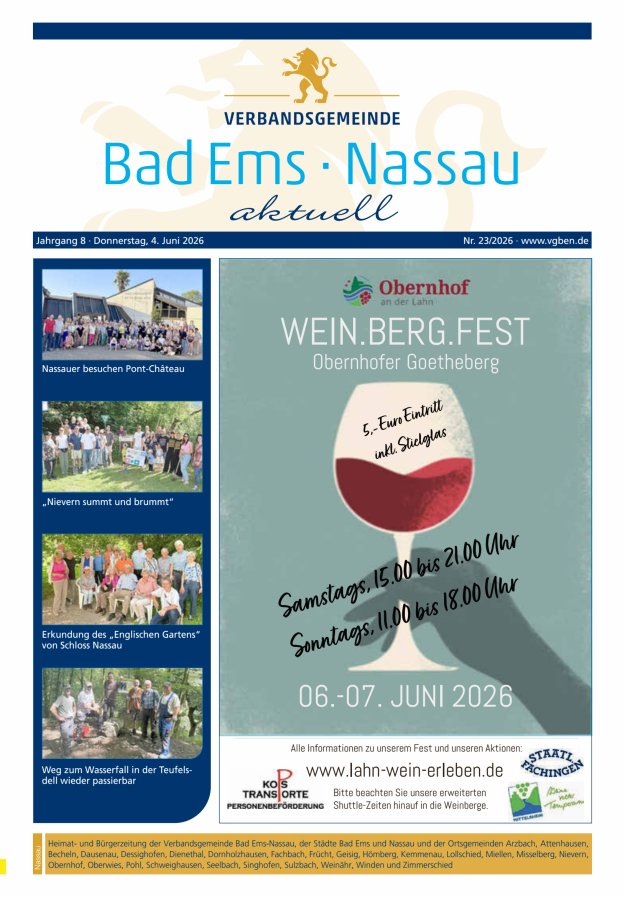 Bad Ems-Nassau aktuell Ausgabe Nassau Titelblatt 22/2026