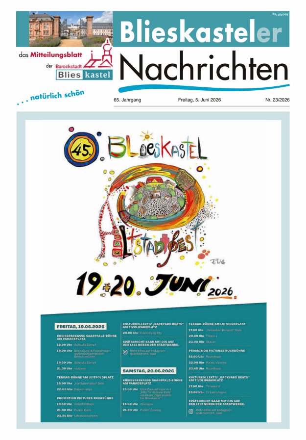 Blieskasteler Nachrichten  Titelblatt 23/2026