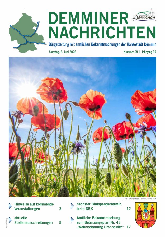 Demminer Nachrichten Titelblatt 08/2026