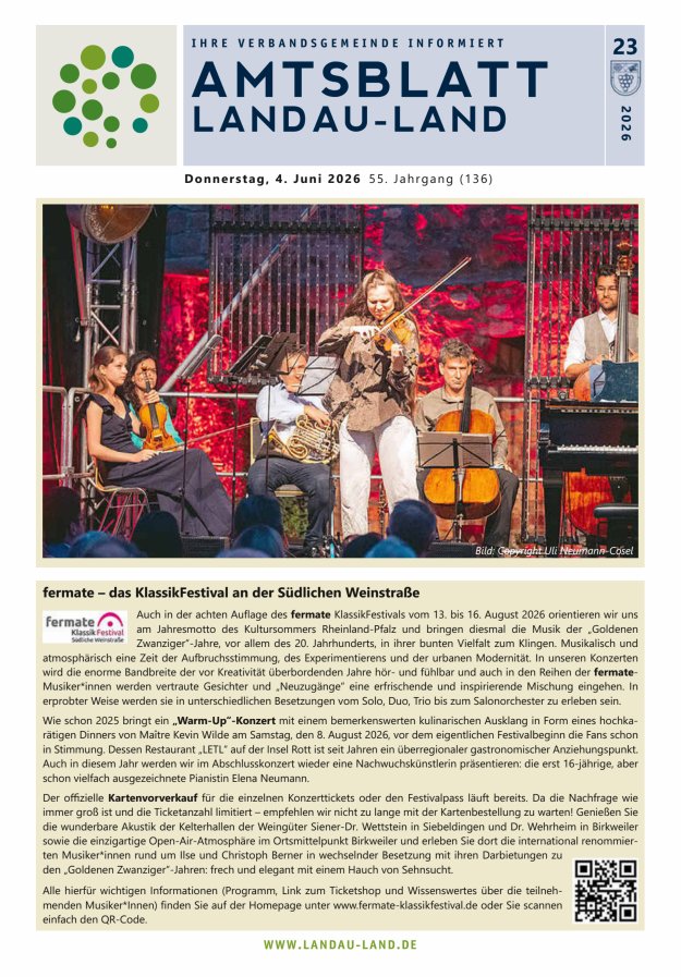 Amtsblatt VG Landau-Land Titelblatt 23/2026