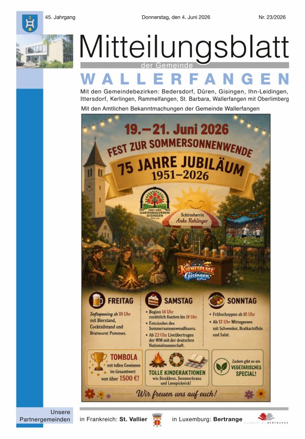 Mitteilungsblatt Gemeinde Wallerfangen Titelblatt 23/2026