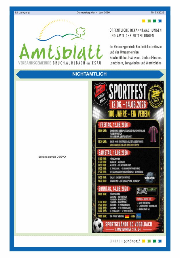 Amtsblatt der VG Bruchmühlbach-Miesau Titelblatt 23/2026
