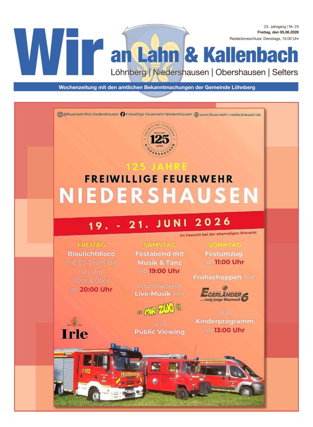 Amtliches Mitteilungsblatt der Gemeinde Löhnberg Titelblatt 23/2026