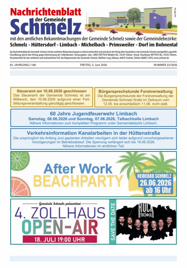Nachrichtenblatt Schmelz Titelblatt 23/2026