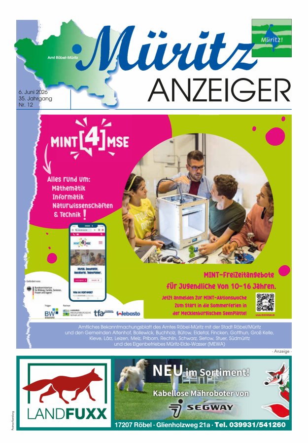 Müritz-Anzeiger Titelblatt 12/2026